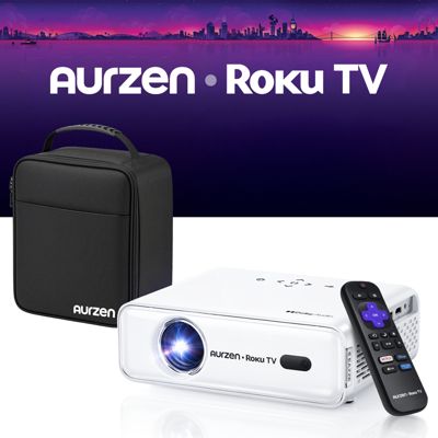 Портативный мини-проектор Aurzen с Roku TV, чехлом, 1080p FHD, Dolby Audio, автофокус