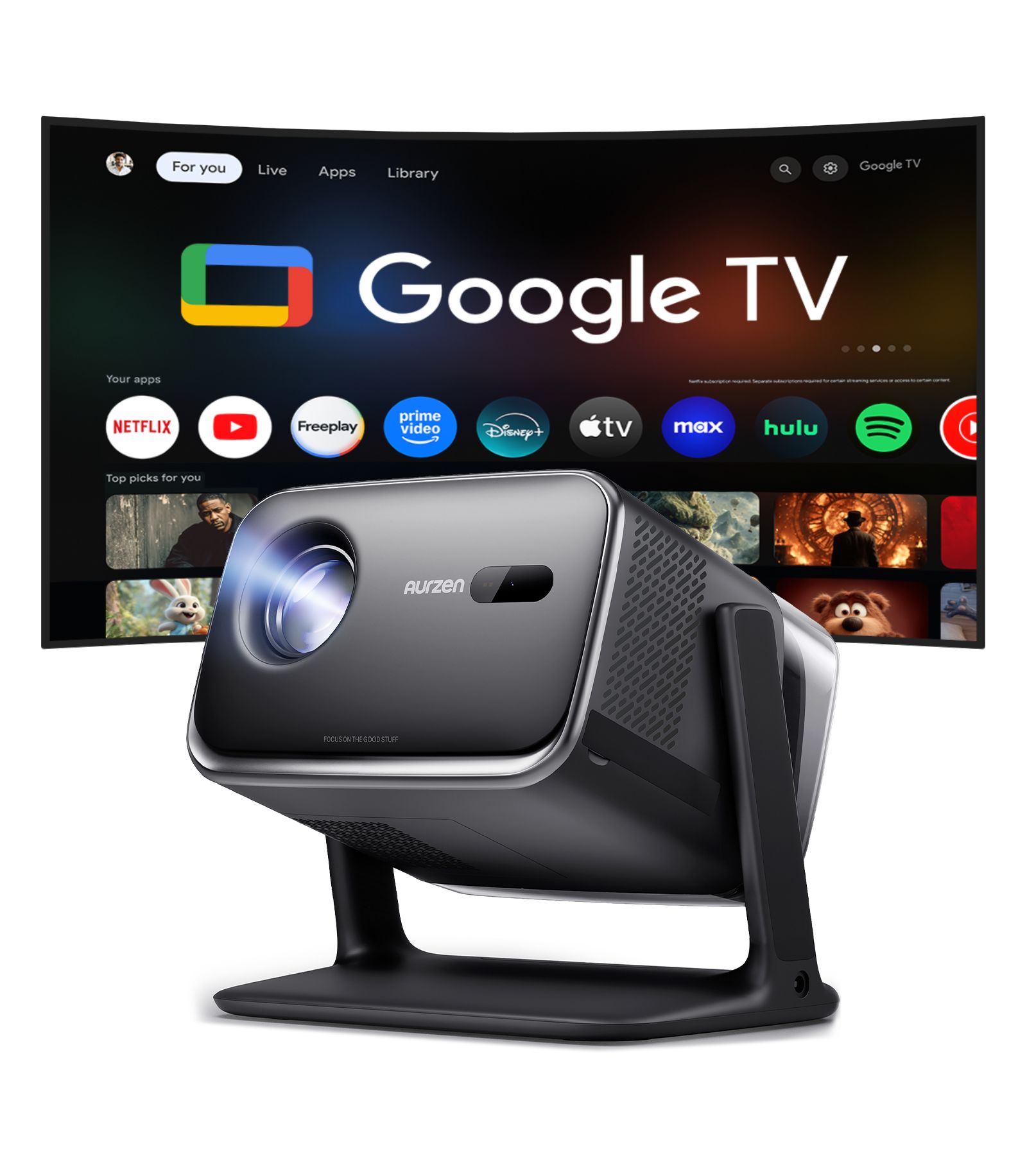 Aurzen Boom Mini 1080p 4K Support 500 ANSI Lumens Portable Smart Projector with Google TV