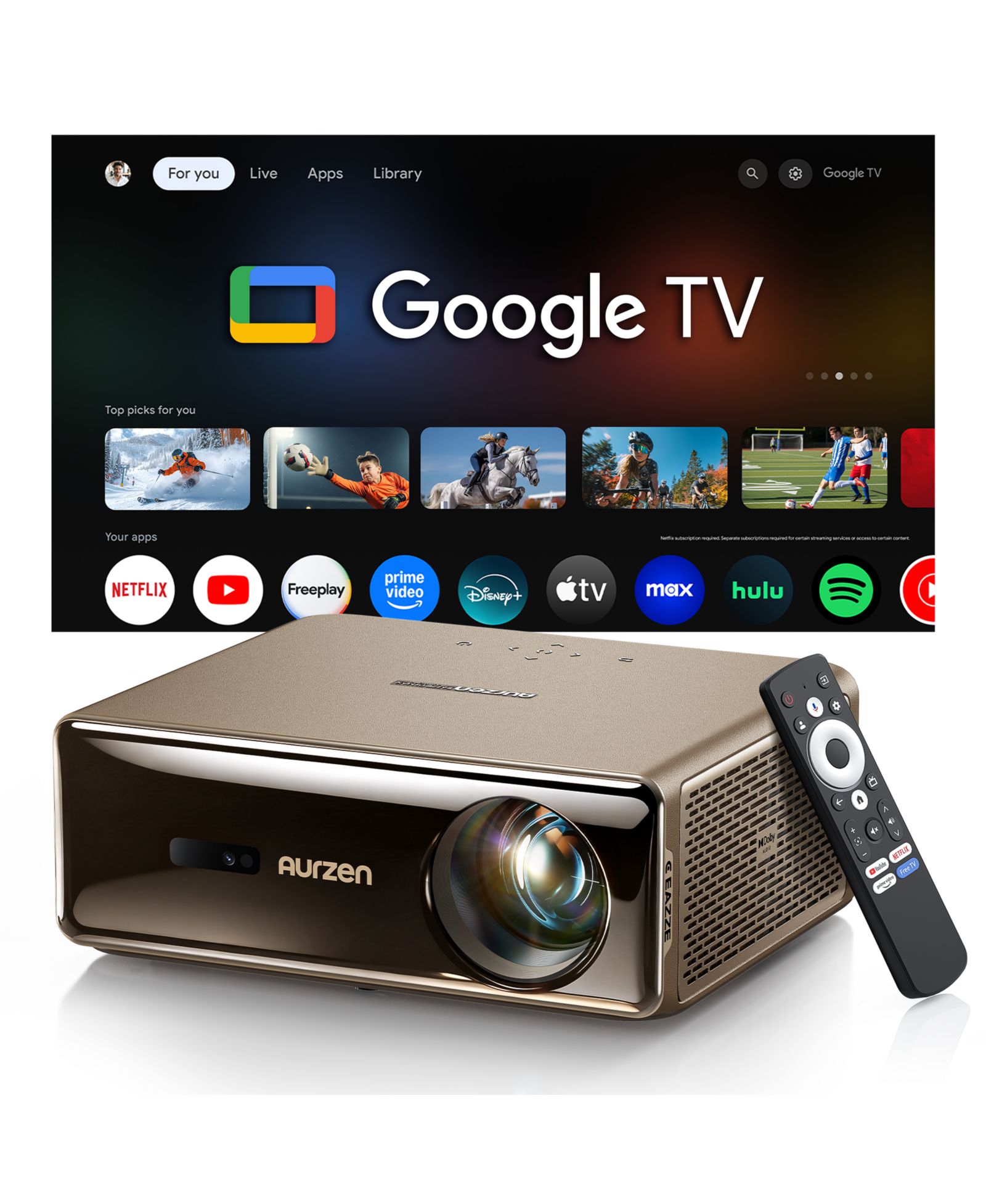 Aurzen EAZZE D1 MAX 1080P 1000-Lumen Portable Automatic Google TV Projector
