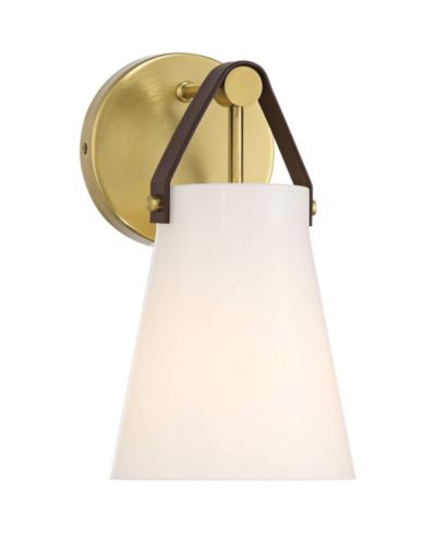 360 Lighting Ashley 10 1/2" High Antique Brass and Leather Wall Sconce