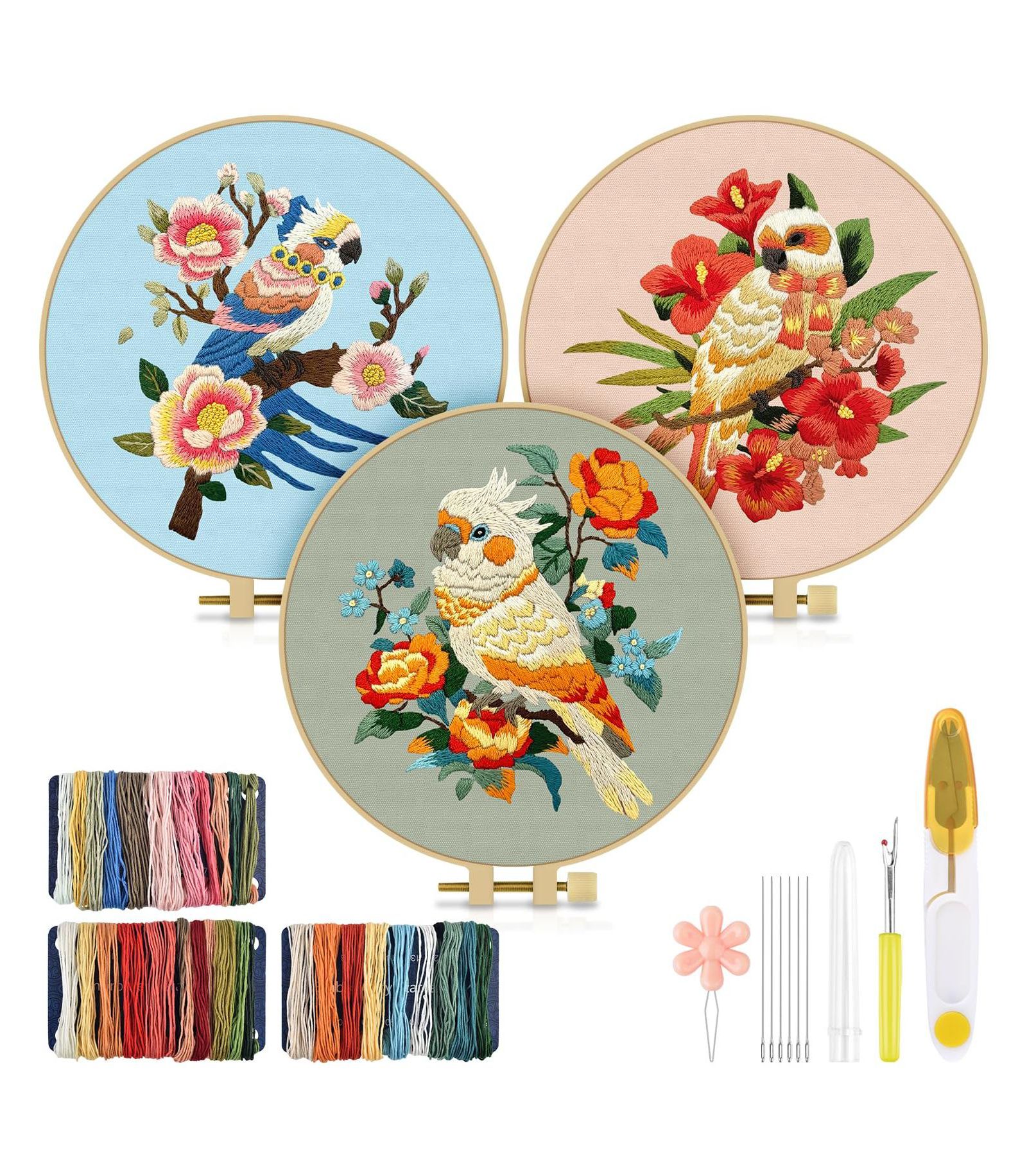 GNUADZ Embroidery Kit Parrot Beginners Cloth Hoops Threads