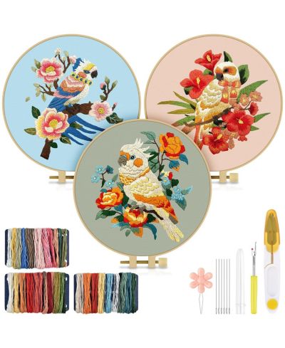 GNUADZ Embroidery Kit Parrot Beginners Cloth Hoops Threads