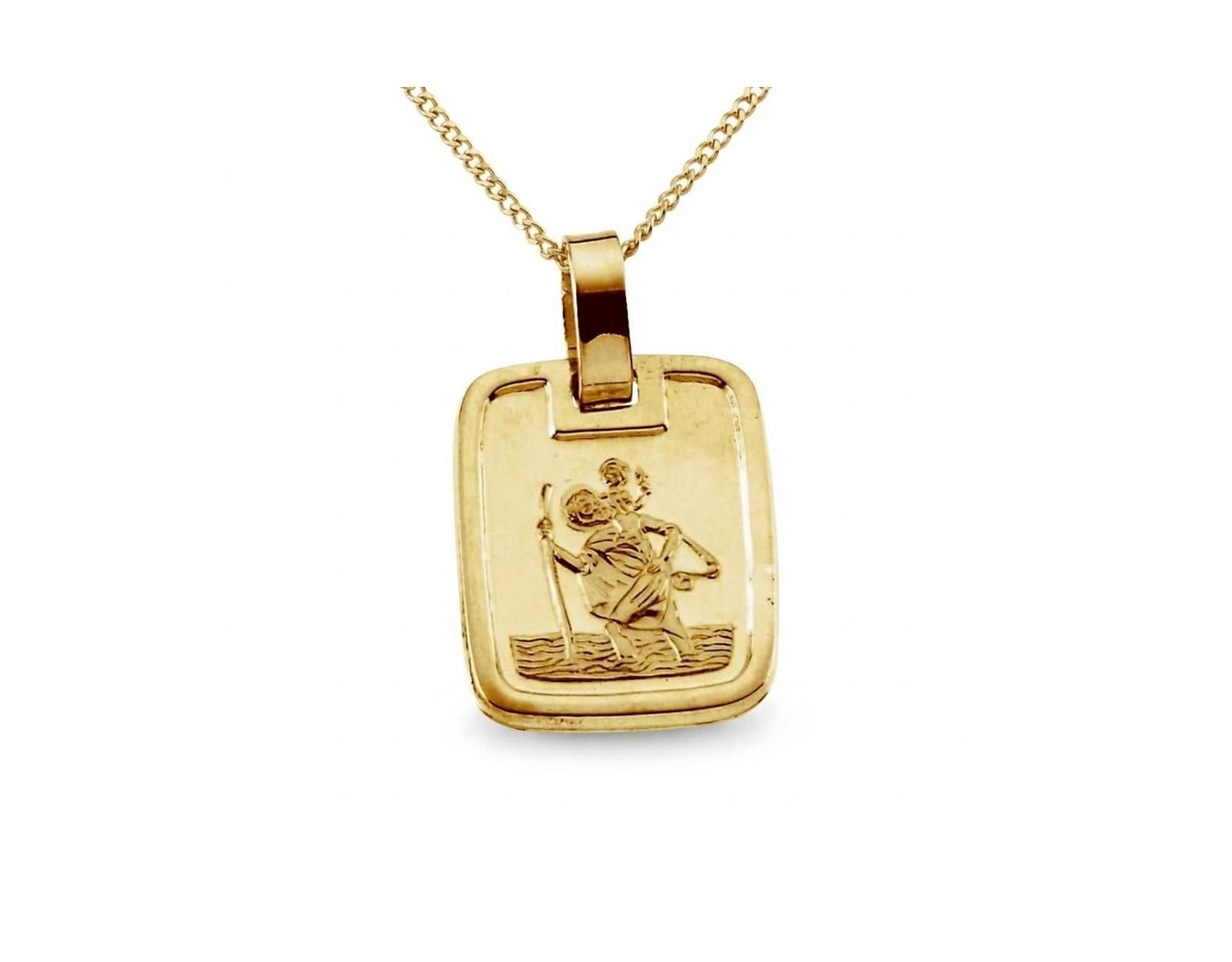 Curata Jewelry Solid 18k Yellow Gold Small Square St Christopher Pendant Necklace 13x10mm Pendant