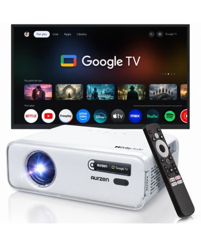 Aurzen Portable Mini Projector with Google TV, Native 1080p, 4K Supported, Auto Focus and Keystone, 16W Dolby Atmos, для домашнего кинотеатра и использования на открытом воздухе