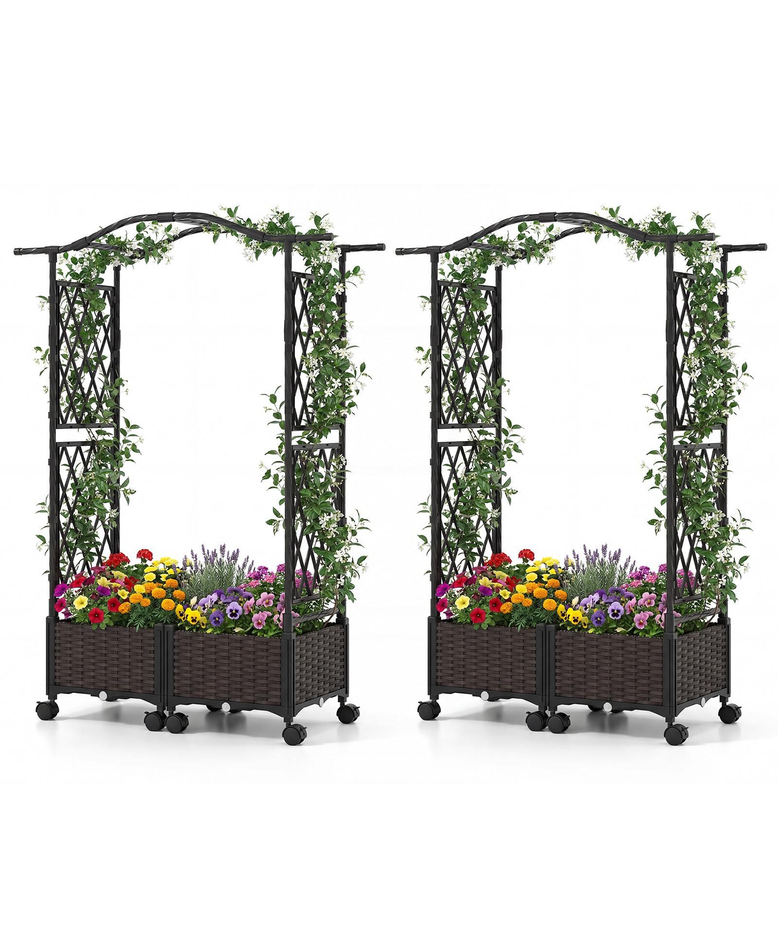 Gymax 2Pieces 5 FT Self-Watering Planter Boxes с решеткой и колесами