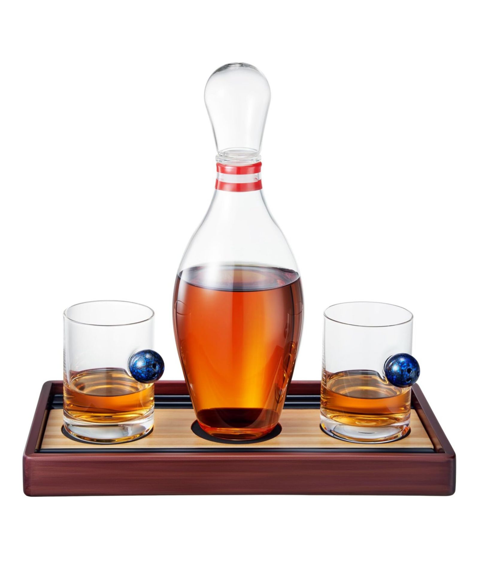 The Wine Savant Bowling Pin 3-Piece Whiskey Decanter Set
