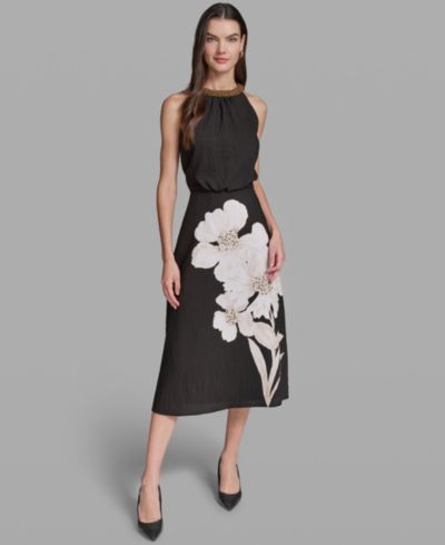KARL LAGERFELD PARIS Женский Floral Print Halter Neck Midi Dress