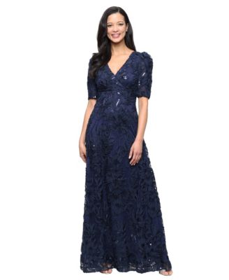Alex Evenings Women's V-Neck Long Embroidered Dress