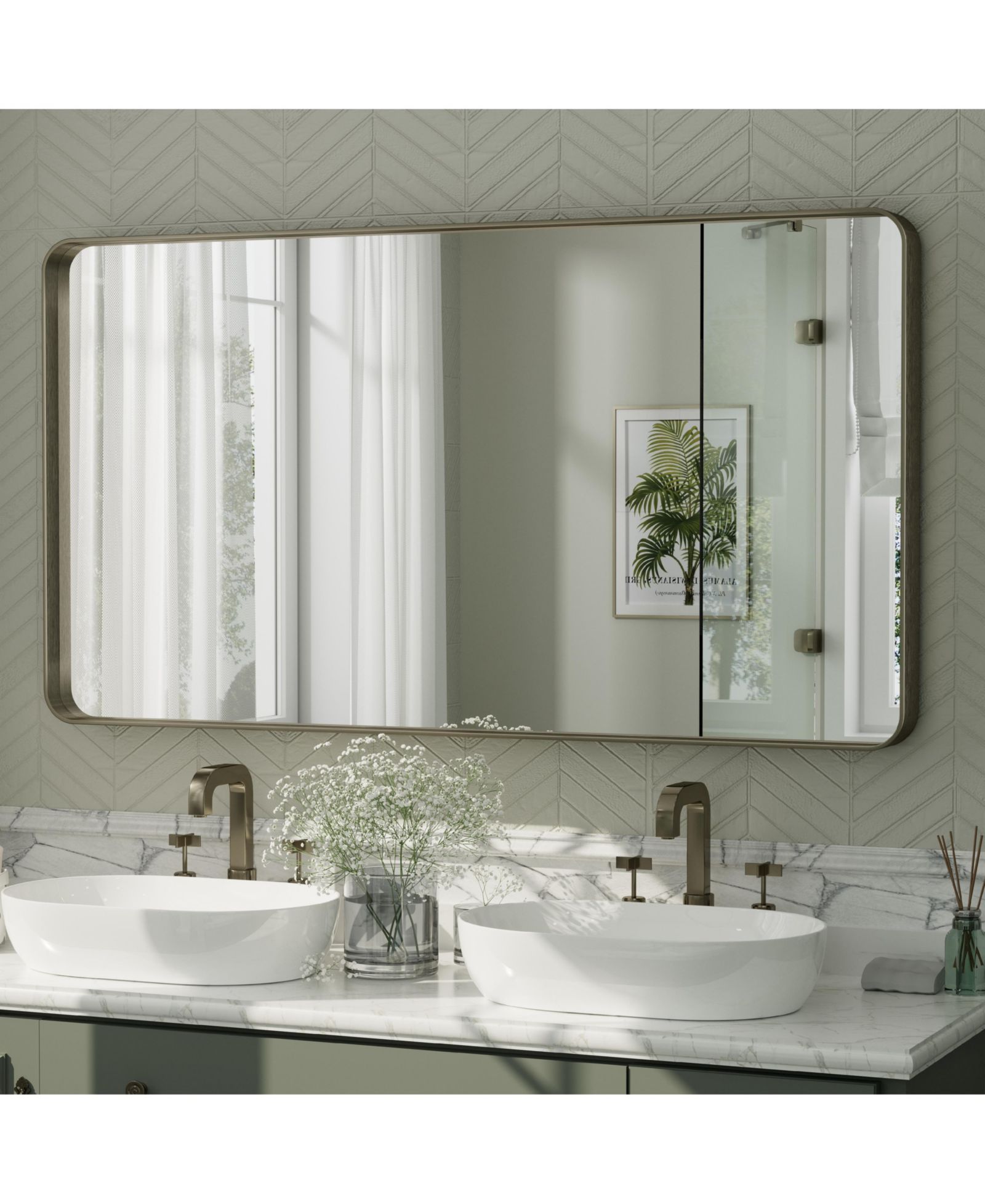 Зеркало Apmir Wall Decor Bathroom Vanity в раме из закаленного стекла и алюминиевого сплава Brushed Bronze 55" x 30"