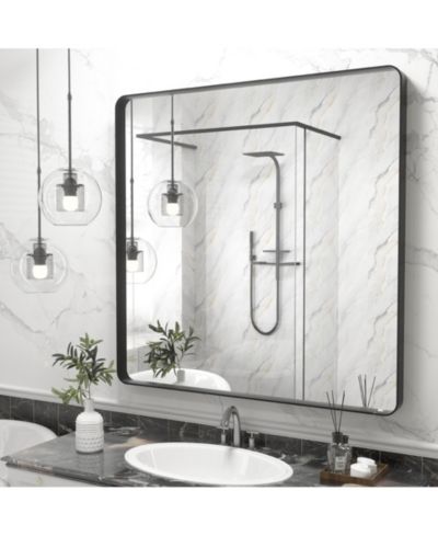 Зеркало для ванной Apmir 36" x 36" High-Strength Tempered Glass и алюминиевая рама, Matte Black