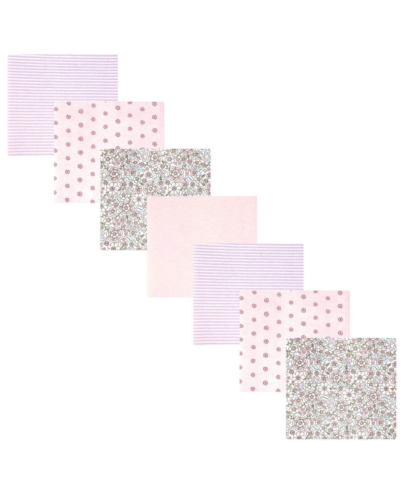 Hudson Baby Girl Cotton Poly Flannel Receiving Blankets Bundle, Outline Floral Soft Pink, One Size