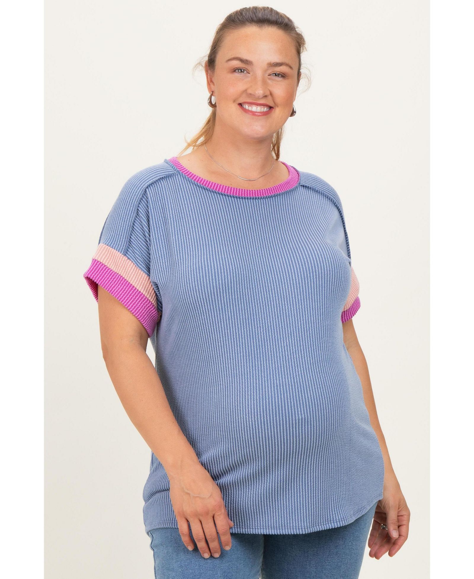 Женский топ Pinkblush Maternity Ribbed Colorblock Detail Plus Short Sleeve