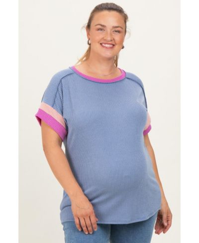 Pinkblush Women's Maternity Ribbed Colorblock Detail Plus Short Sleeve Top