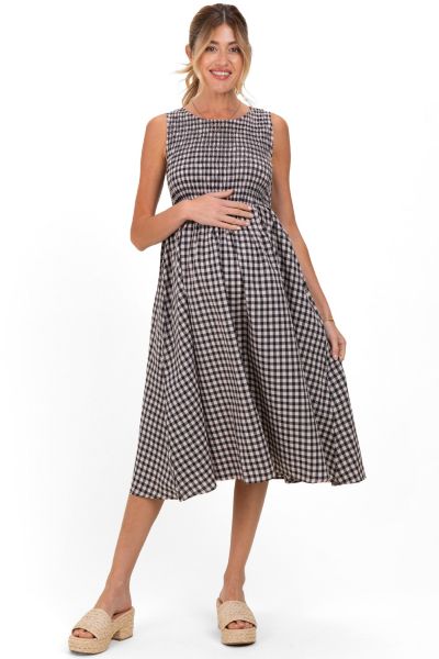 Pinkblush Women's Red Gingham Smocked Sleeveless Midi Dress