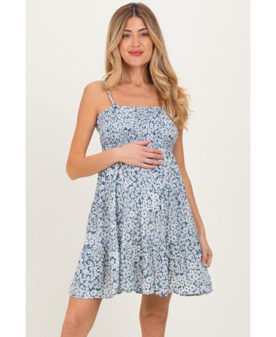Pinkblush Women's Blue Floral Smocked Sleeveless Mini Dress