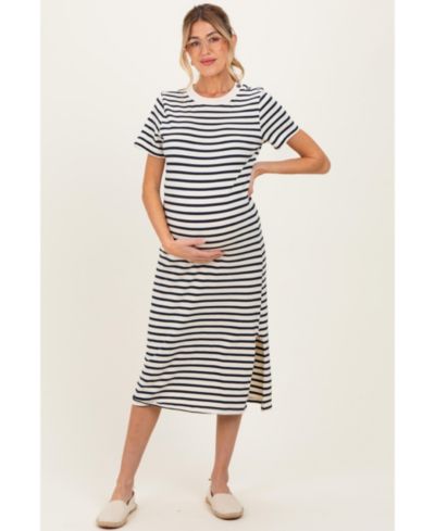 Pinkblush Women's Navy Striped Short Sleeve Midi Dress