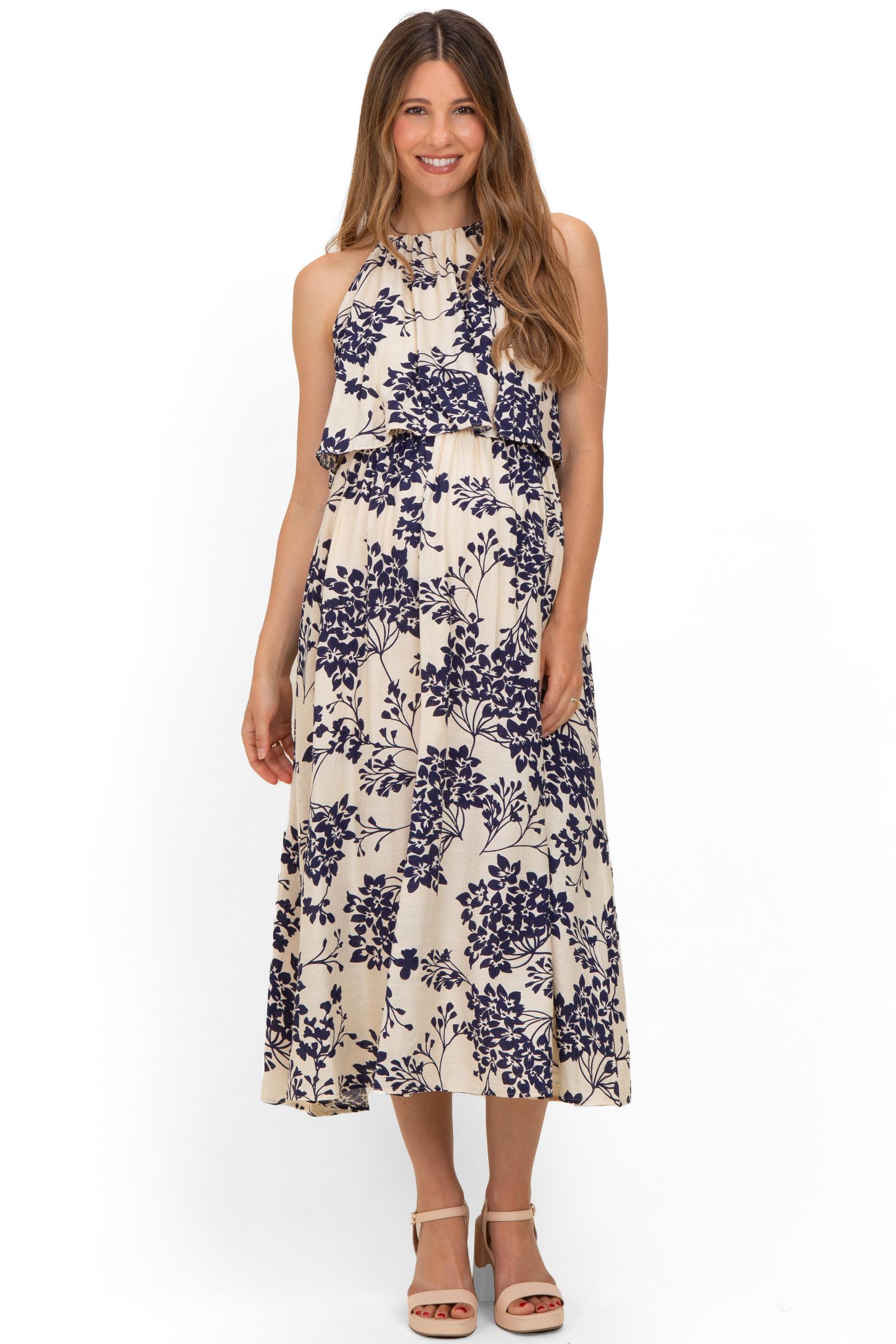 Женское платье Pinkblush Navy Floral Flounce Halter Midi