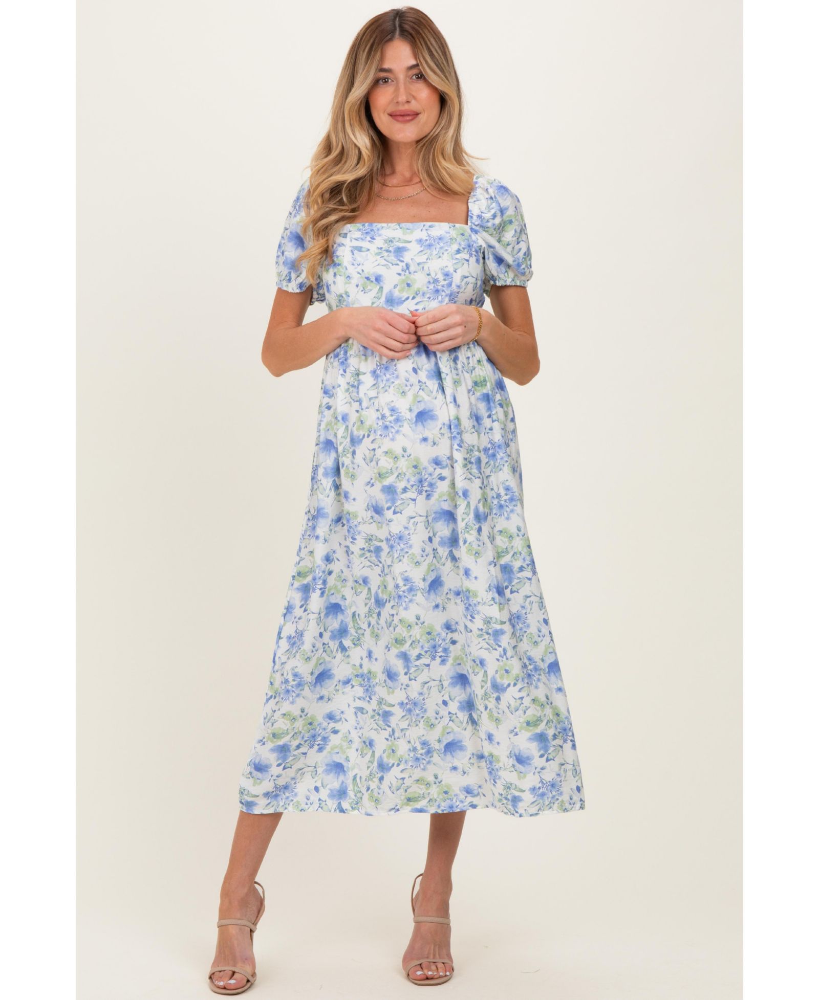 Pinkblush Женское миди-платье Blue Floral с перекрестным вырезом на спине