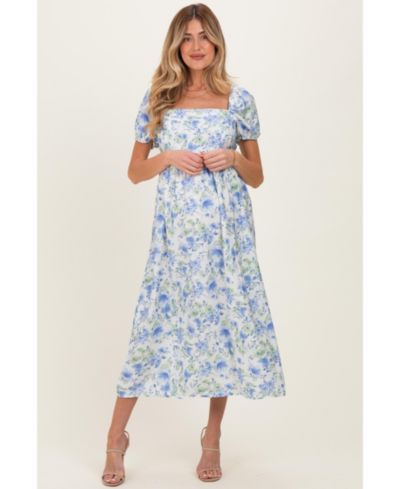 Pinkblush Women's Blue Floral Crisscross Back Midi Dress