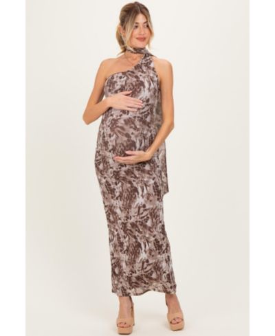 Pinkblush Women's Mocha Printed Halter Maxi Dress