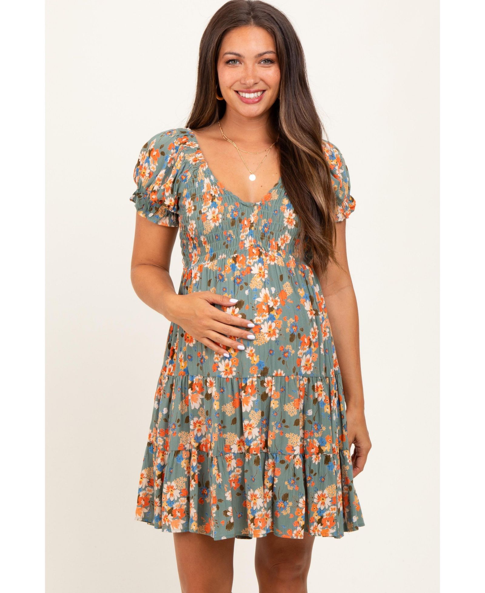 Pinkblush Женский Olive Floral Smocked V-Neck Puff Sleeve Dress