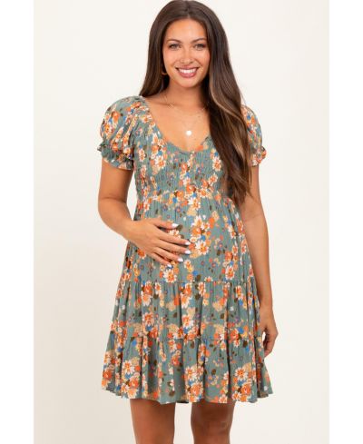 Pinkblush Женский Olive Floral Smocked V-Neck Puff Sleeve Dress