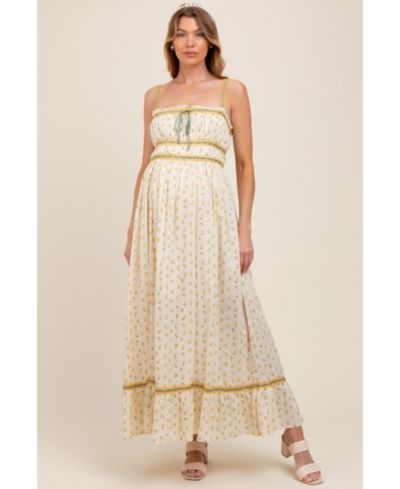 Pinkblush Women's Yellow Floral Ribbon Detail Sleeveless Maxi Dress