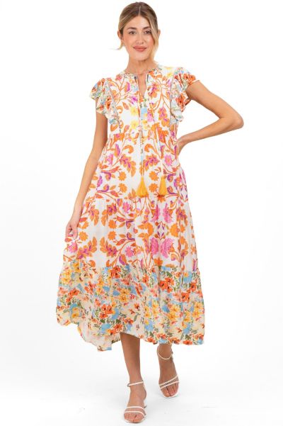 Pinkblush платье Women's Orange Colorblock Floral Tassel