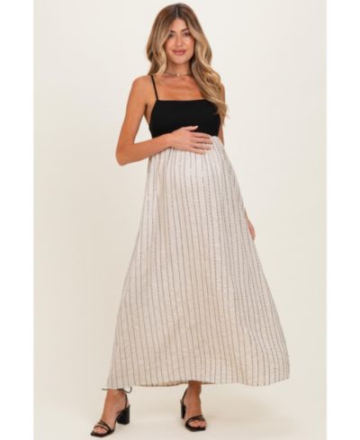 Pinkblush Women's Black White Striped and Colorblock Maxi Dress