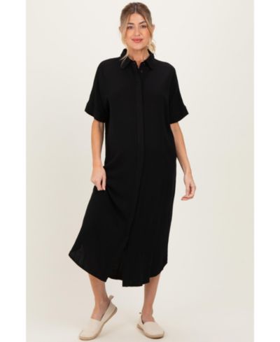 Pinkblush Women's Black Button Down Midi Shirt Dress