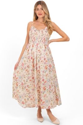Женское миди-платье Pinkblush Cream Floral Smocked Ruffle Detail Dress