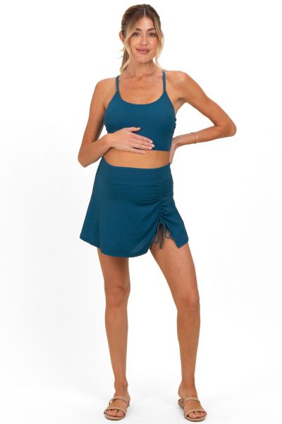 Pinkblush Women's Black Ribbed Crop Tank Swim Skirt Set