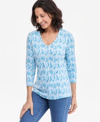 Style & Co Petite Printed 3/4-Sleeve V-Neck Top, Macy's Exclusive