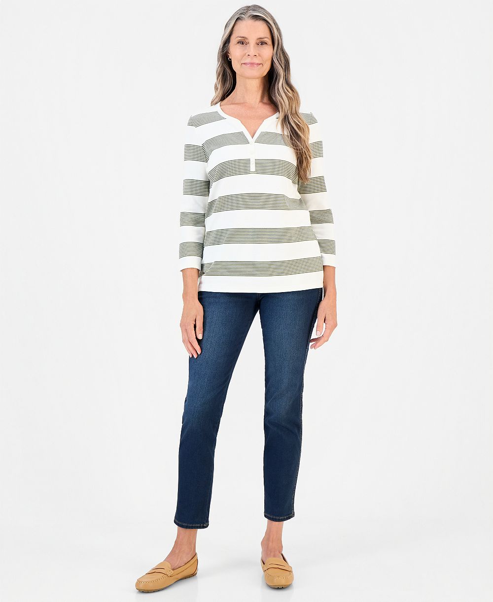Style & Co Petite Printed 3/4-Sleeve Henley Top, Macy's Exclusive