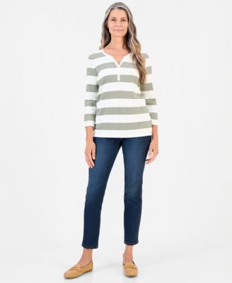 Style & Co Petite Printed 3/4-Sleeve Henley Top, Macy's Exclusive