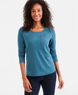 Style & Co Petite Printed Long-Sleeve Scoop-Neck Top, Macy's Exclusive