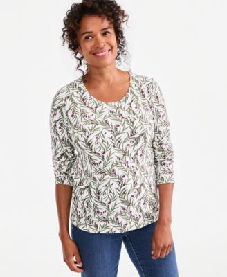 Style & Co Petite Printed Long-Sleeve Scoop-Neck Top, Macy's Exclusive