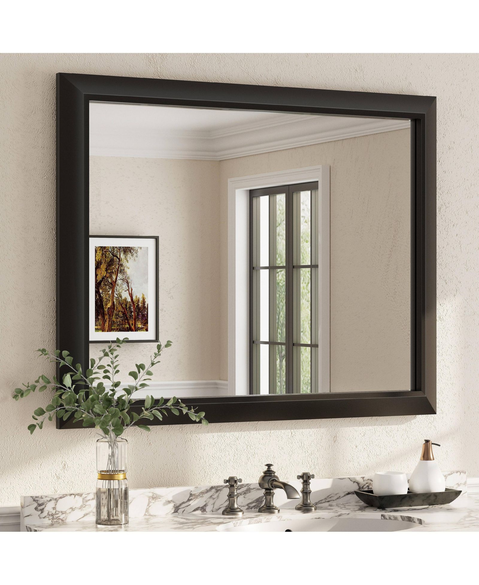 Металлическое настенное зеркало Apmir 32" x 40" для спальни, прямоугольное