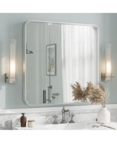 Apmir 36" x 36" High-Strength Tempered Glass and Aluminum Alloy Framed Wall Decor Bathroom Vanity Mirror in Brushed Silver