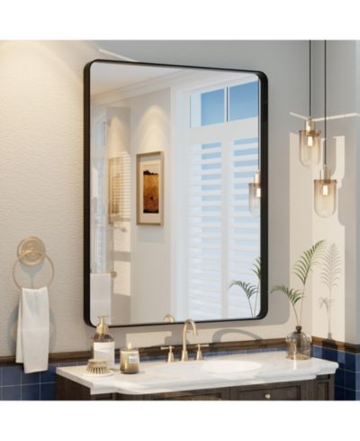 Apmir 28" x 36" High-Strength Tempered Glass and Aluminum Alloy Framed Wall Decor Bathroom Vanity Mirror