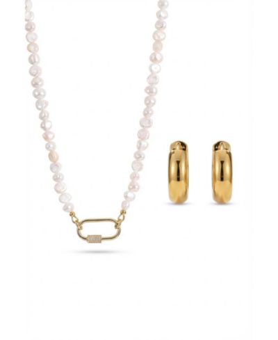 Набор из многослойного золотистого ожерелья и сережек-колец Joey Baby Freshwater Pearl Gold-Tone
