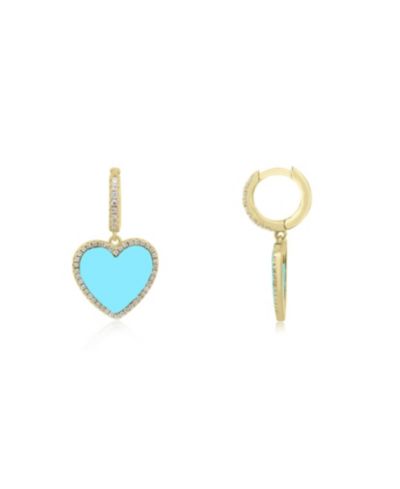 Серьги The Lovery Turquoise CZ Halo Heart Dangle, 14K Gold-Plated