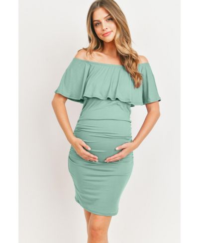 Hello Miz платье миди с открытыми плечами Ruffle Bodycon для беременных