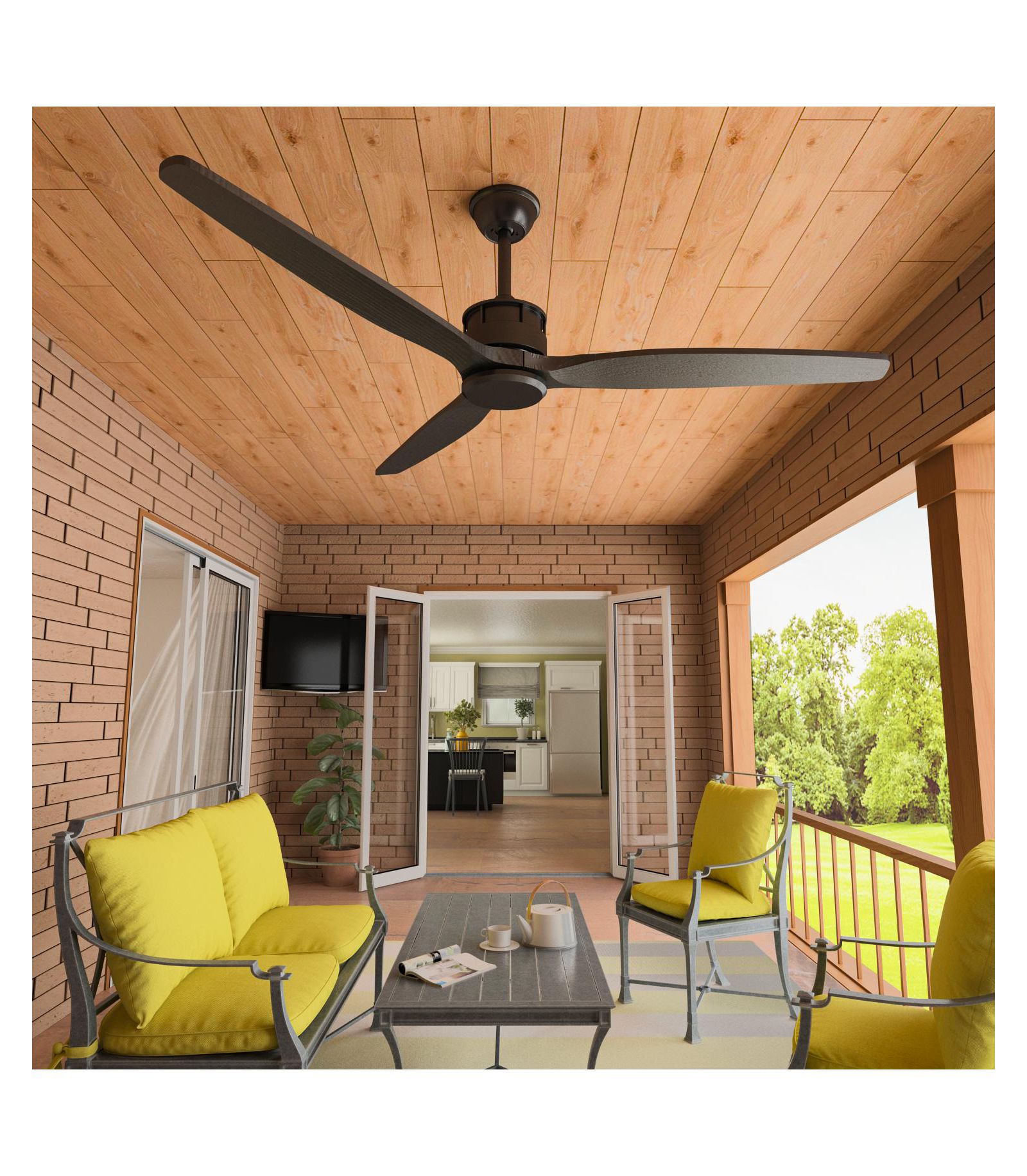 Modern 52-Inch Black Ceiling Fan with Solid Wood Blades - DC Motor Fan with Remote | Reversible for Summer Cooling and Winter Heat Circulation