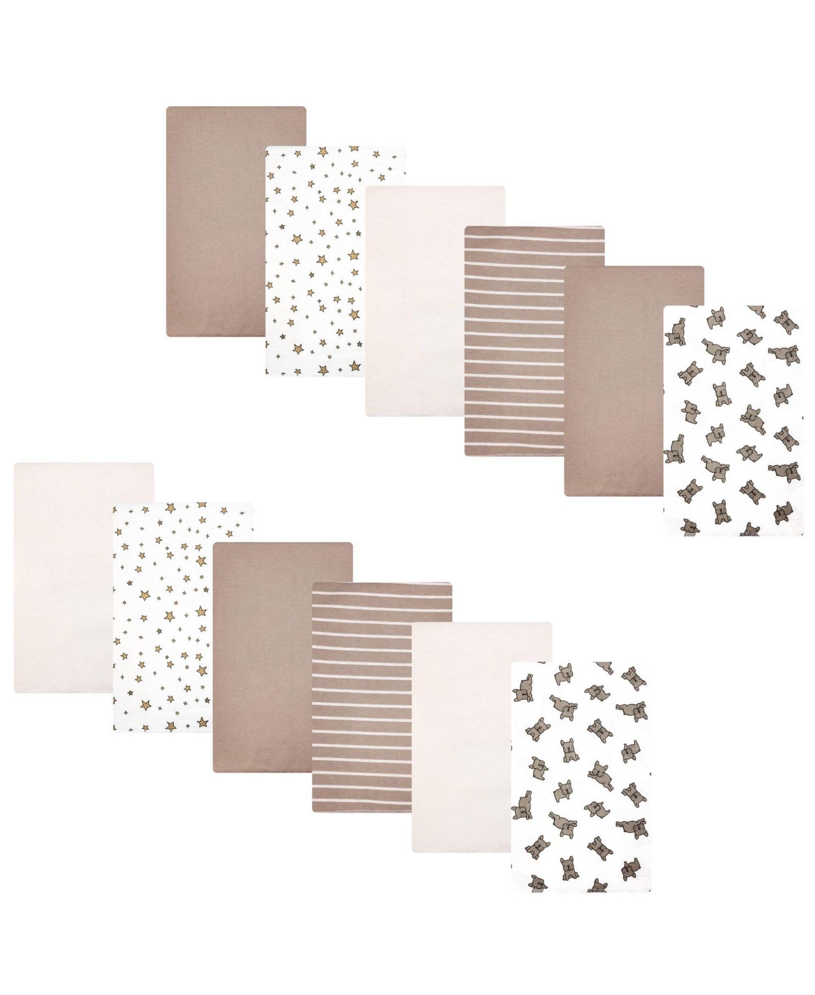 Hudson Baby Infant Cotton Poly Flannel Burp Cloths Bundle 12-Pack, French Bulldog Stars, One Size