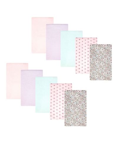Детские пеленки Hudson Baby Girl Cotton Poly Flannel Burp Cloths 10-Pack, Outline Floral Soft Pink, One Size