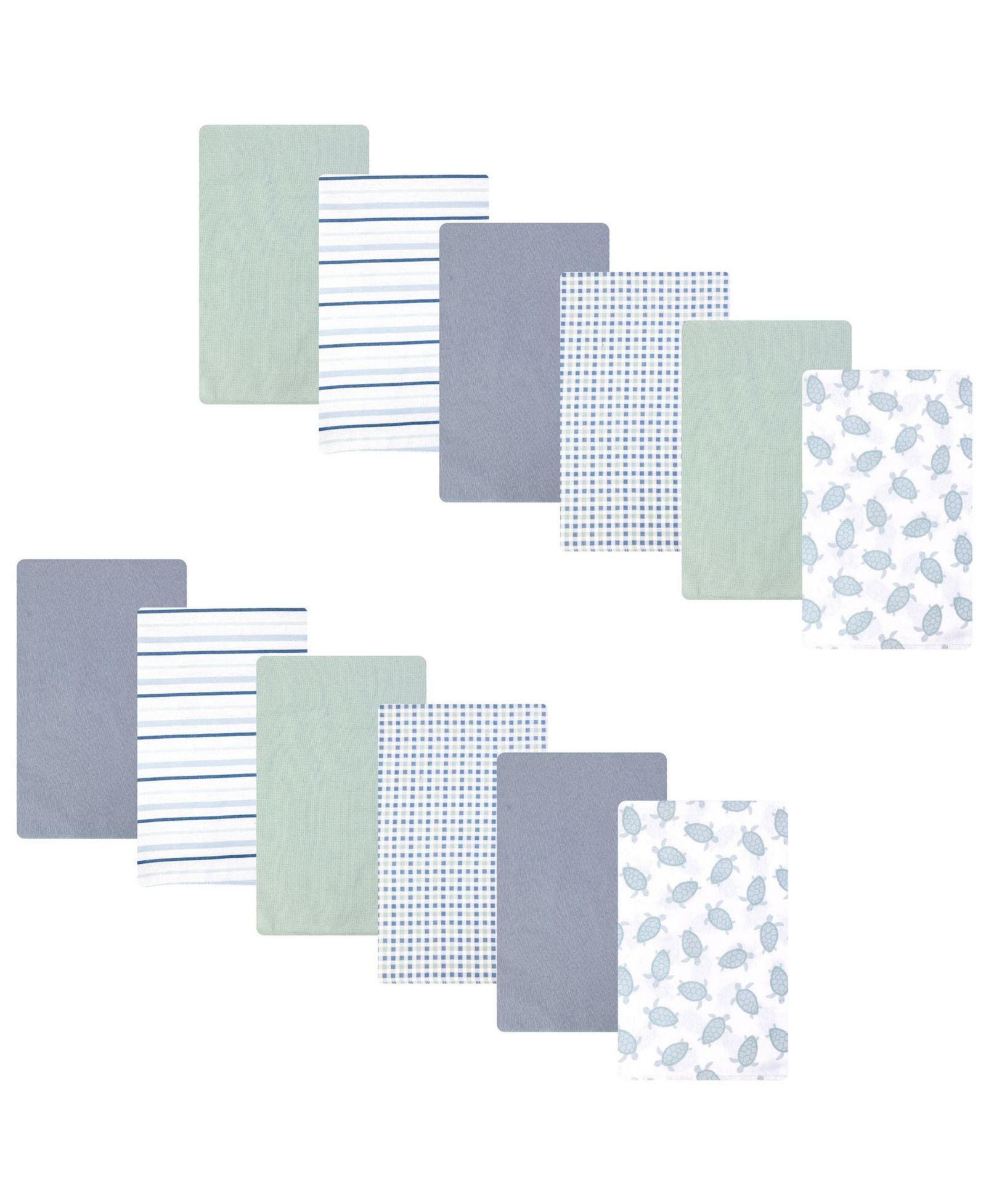 Hudson Baby Infant Cotton Poly Flannel Burp Cloths Bundle 12-Pack, Little Sea Turtle, One Size