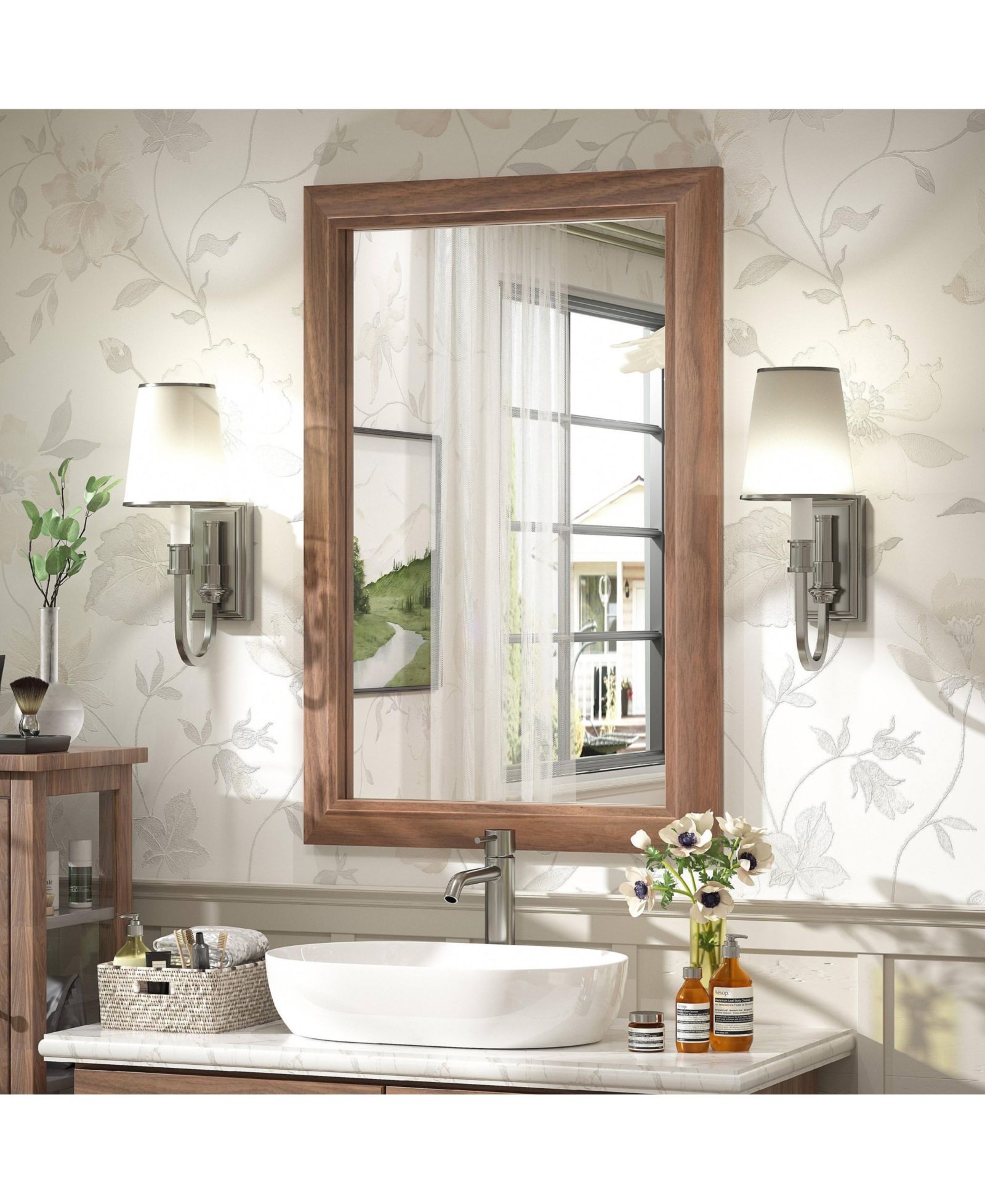 Apmir 24" x 36" Inch Thick Metal Framed Wall Mirrors for Bedroom, Rectangle Wall-Mounted Mirrors