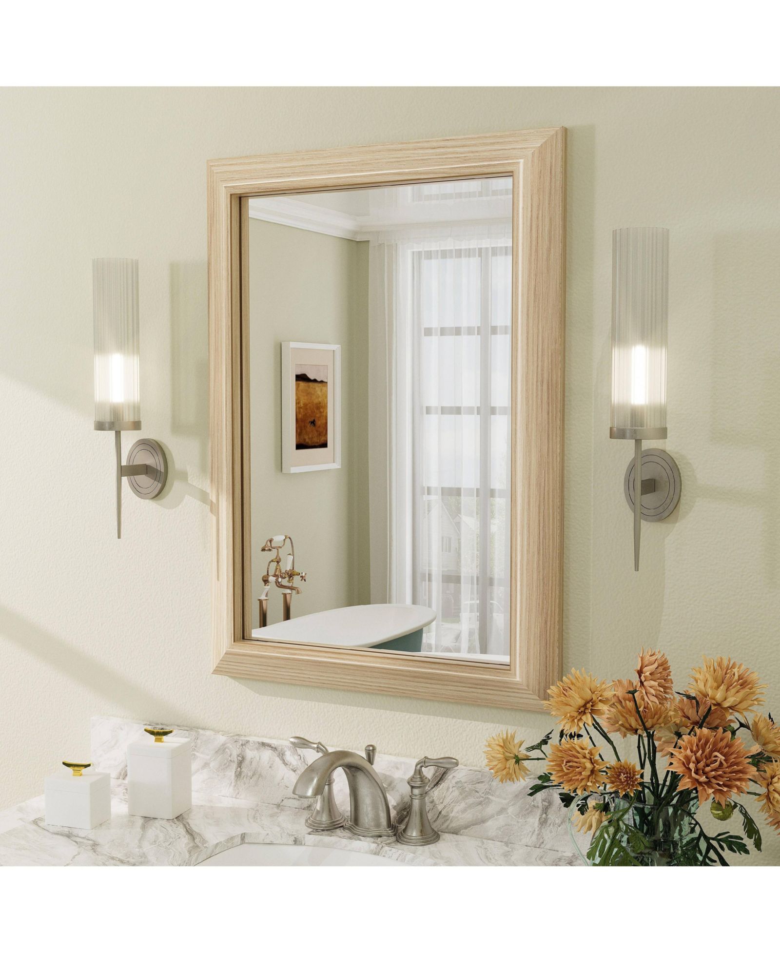 Apmir 20" x 28" Inch Thick Metal Framed Wall Mirrors for Bedroom, Rectangle Wall-Mounted Mirrors