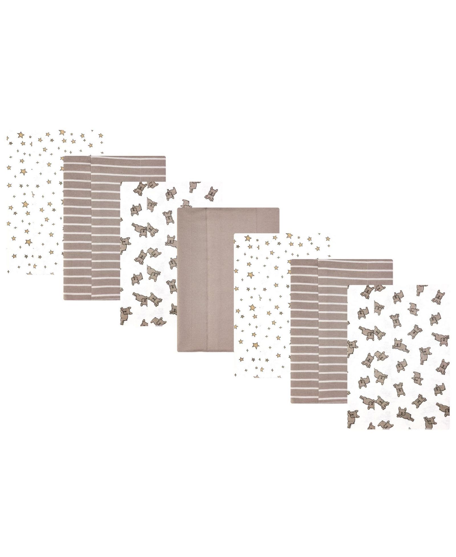 Hudson Baby Infant Cotton Poly Flannel Burp Cloths 7-Pack, French Bulldog Stars, One Size